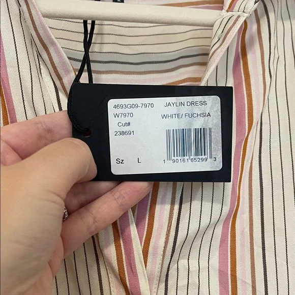 PAIGE Striped Mini Dress - White, Pink, Orange, Size L, NWT - Picture 7 of 11